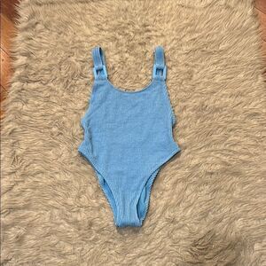 NWT aerie one piece cheekiest upf 50 light blue ribbed shimmer swimsuit